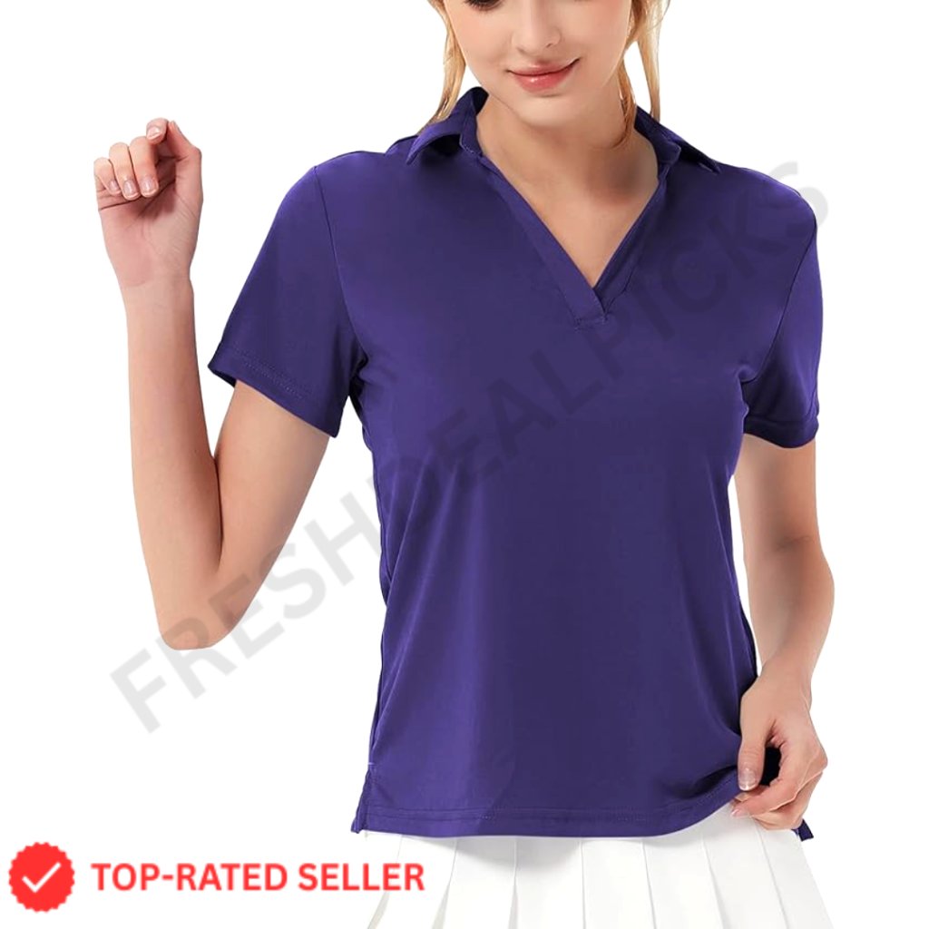 Women's Golf Polo Shirt Upf 50+ Dry Fit Collared V-Neck Tennis Top